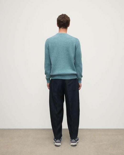 Johnstons Blue Contrast Neck Cashmere Jumper for men