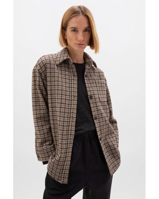 Johnstons Brown Cashmere & Wool Gun Club Shacket