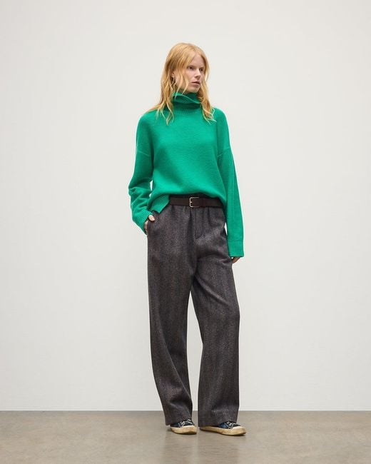 Johnstons Green Maggie Reverse Stitch Roll Neck Cashmere Jumper