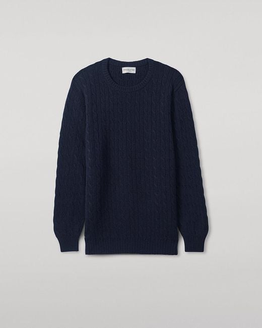 Johnstons Blue Cable Knit Dark Cashmere Jumper for men