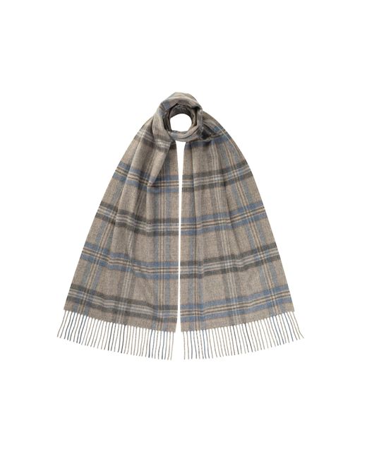 Johnstons Blue Wide Cashmere Tweed Scarf