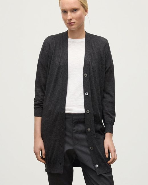 Johnstons White Elise Dark Long Superfine Cashmere Cardigan