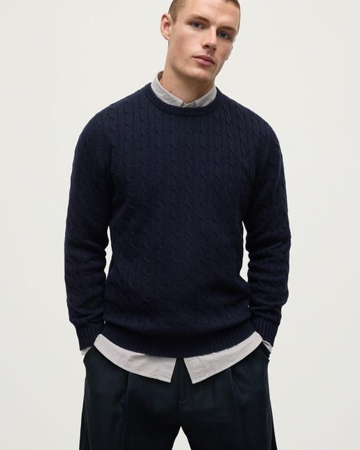 Johnstons Blue Cable Knit Dark Cashmere Jumper for men