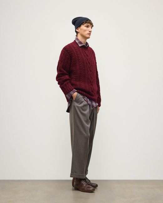 Johnstons Red Macdonald Dark Aran Cable Cashmere Jumper