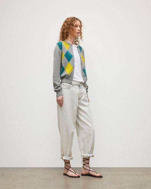 Johnstons White Clan Argyle Cashmere Cardigan