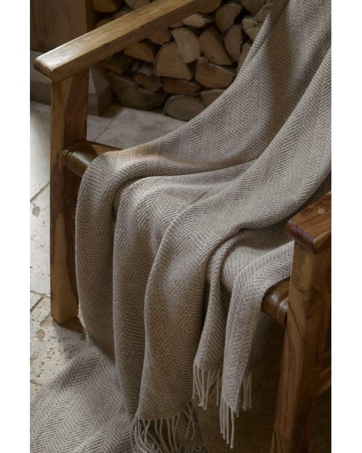 Johnstons Brown Texture Herringbone Merino Throw