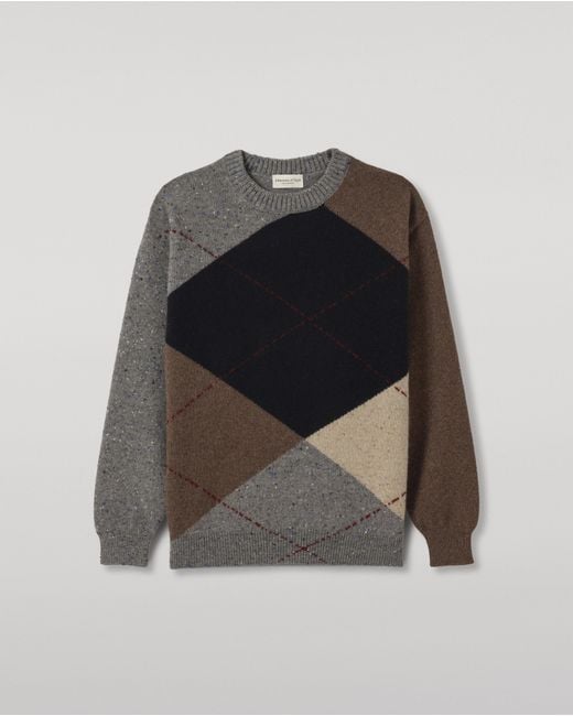 Johnstons Black Monteith Exploded Argyle Donegal Cashmere Jumper for men
