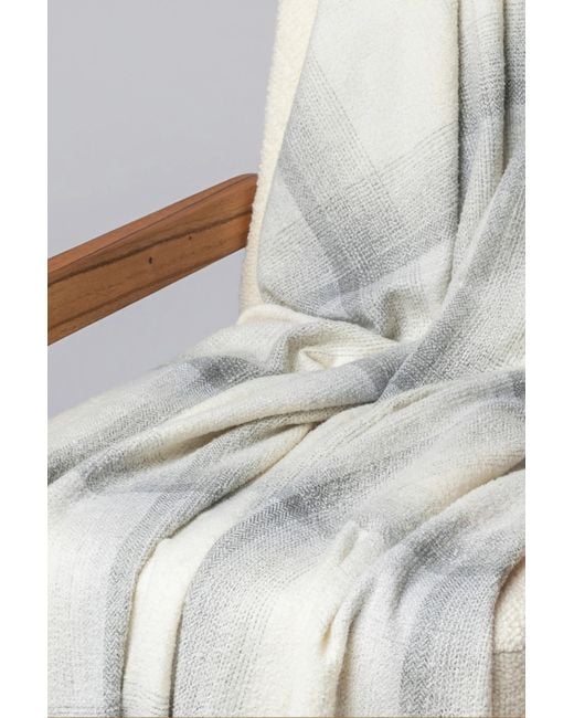 Johnstons White Blurred Cashmere Silk Bouclé Throw