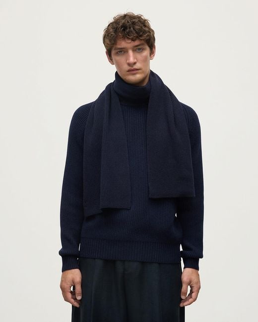 Johnstons Blue Ribbed Dark Cashmere Scarf