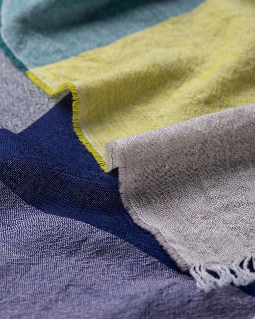 Johnstons Blue Ethie & Lime Wool Scarf