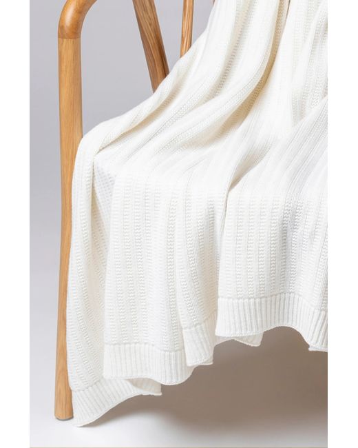 Johnstons White Texture Knitted Cashmere Throw