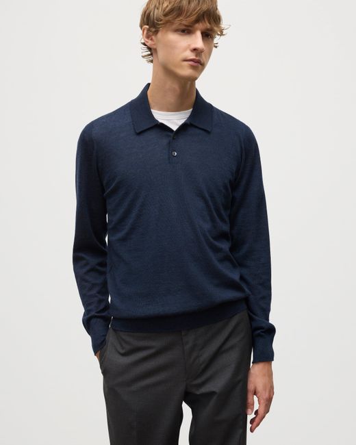 Johnstons Blue Fin Superfine Cashmere Polo Shirt for men