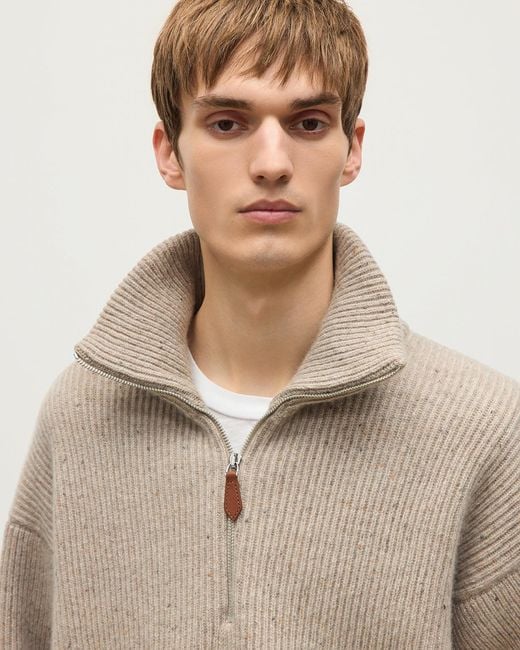 Johnstons Natural Kinnaird Half Zip Donegal Cashmere Jumper for men