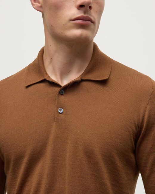 Johnstons Natural Dark Camel Superfine Cashmere Polo Shirt for men