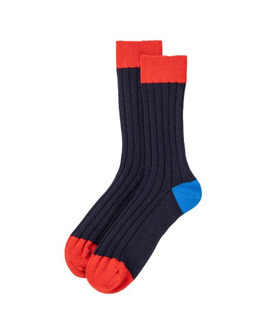 Johnstons Blue Colour Block Cashmere Socks M