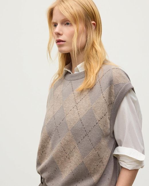 Johnstons White Clan Argyle Cashmere Tank
