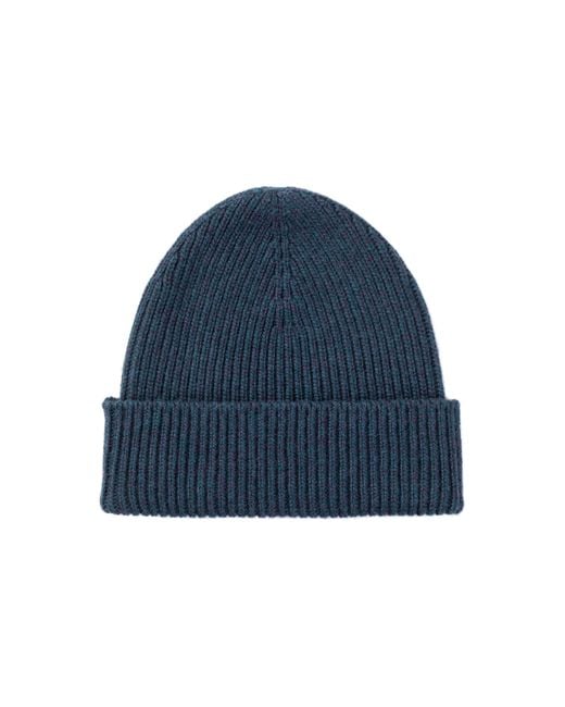 Johnstons Blue Ribbed Cashmere Beanie