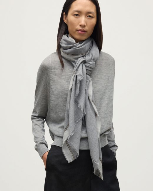 Johnstons White Ives Chevron Border Cashmere Scarf