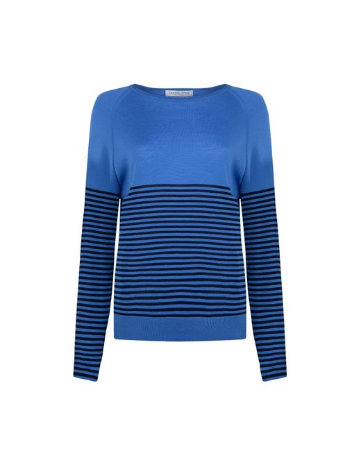 Johnstons Blue Superfine Merino Bateau Stripe Sweater