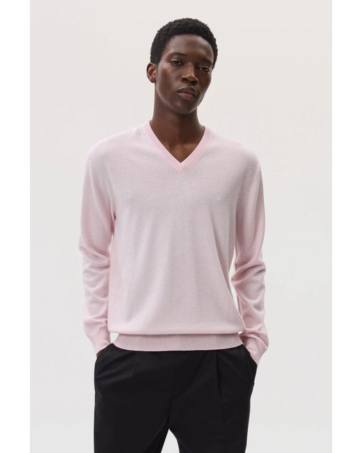 Johnstons Pink Classic Cashmere V Neck for men