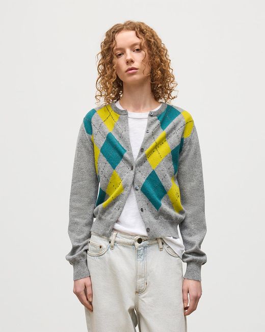 Johnstons White Clan Argyle Cashmere Cardigan