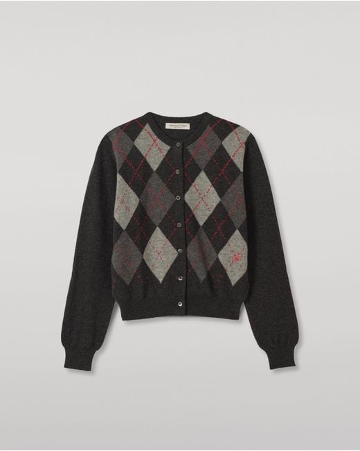 Johnstons Black Clan Charcoal Argyle Cashmere Cardigan
