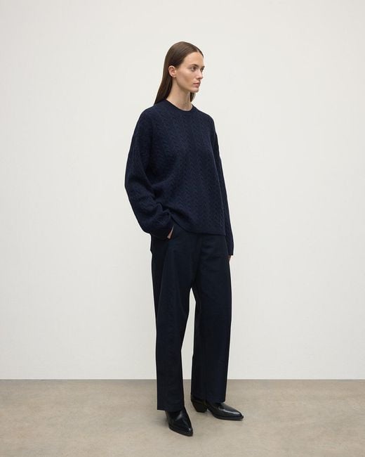 Johnstons Blue Cable Knit Dark Cashmere Jumper