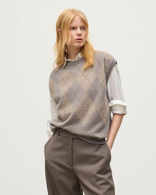 Johnstons White Clan Argyle Cashmere Tank
