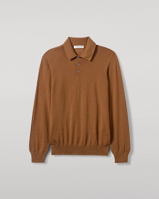Johnstons Natural Dark Camel Superfine Cashmere Polo Shirt for men