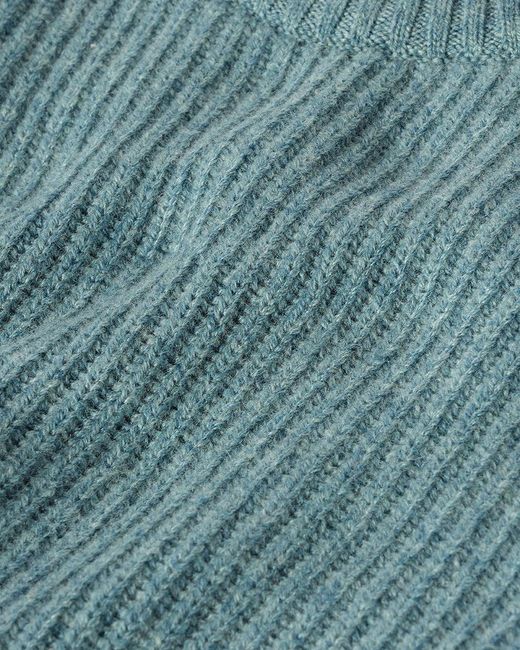 Johnstons Blue Contrast Neck Cashmere Jumper for men