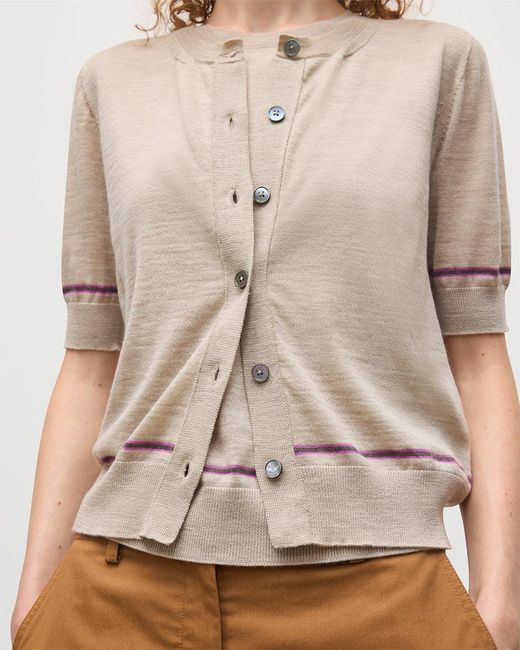 Johnstons White Brae Merino Short Sleeve Cardigan