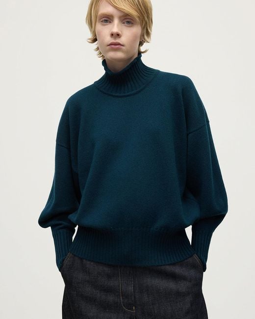 Johnstons Blue High Neck Bottle Cashmere Jumper