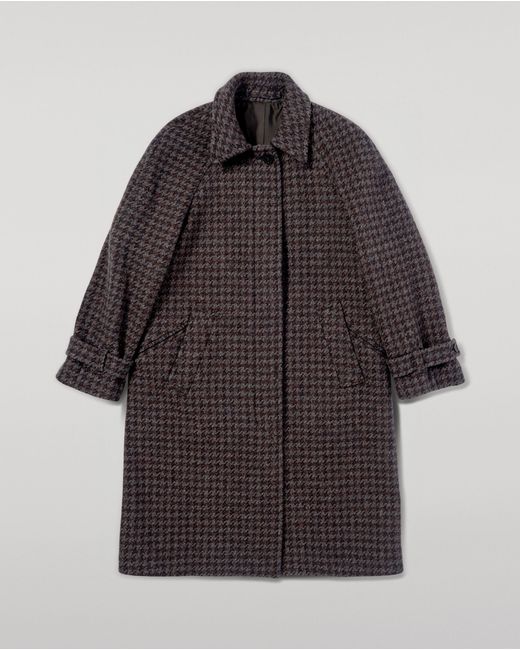 Johnstons Blue Balmacaan Shale Houndstooth Coat