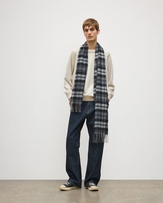 Johnstons White Wide Dress Stewart Tartan Cashmere Scarf