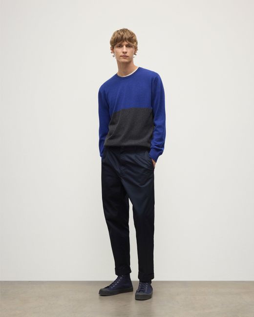 Johnstons Blue Shaded Charcoal & Colour Block Cashmere Jumper for men