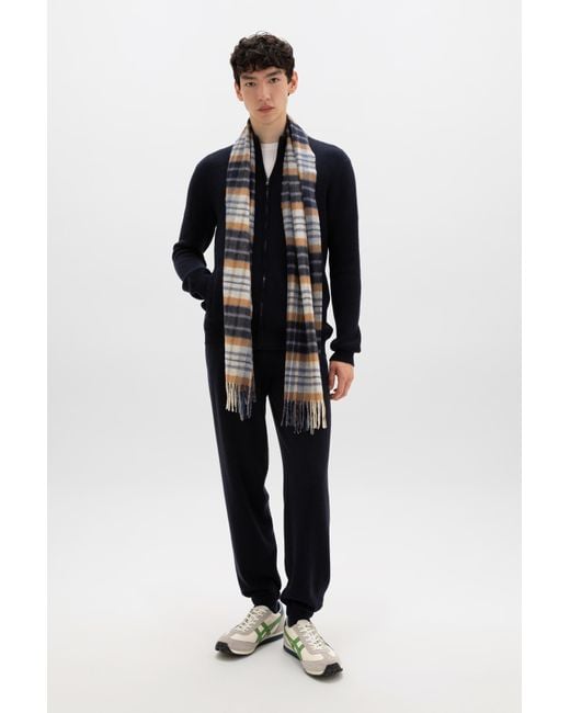 Johnstons Blue House Check Wide Cashmere Scarf