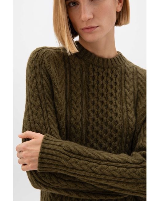 Johnstons Brown Aran Cable Cashmere Jumper