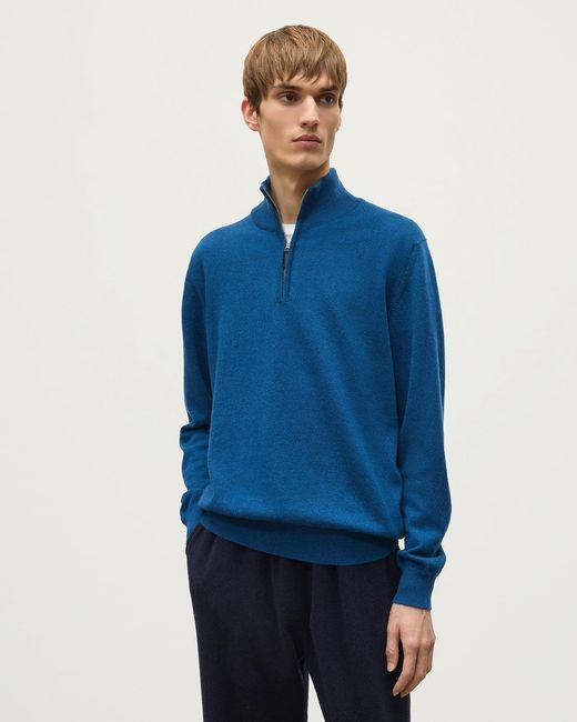 Johnstons Blue Reuben Cashmere Zip Neck Jumper for men