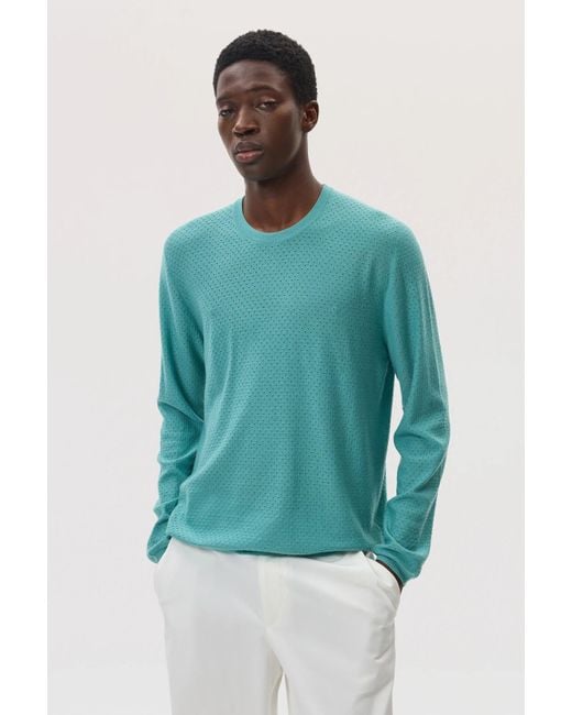 Johnstons Blue Superfine Merino Mesh Crew Neck for men
