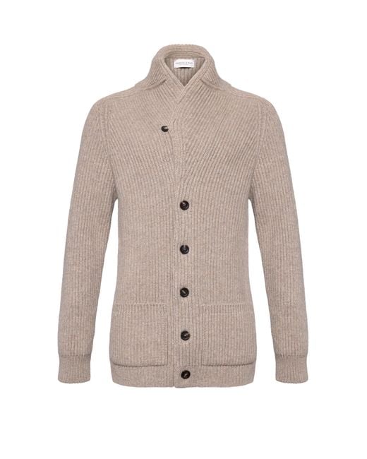 Johnstons Brown Ribbed Shawl Collar Cashmere Cardigan for men