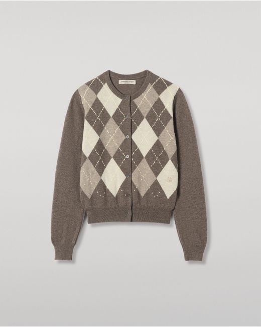 Johnstons White Clan Argyle Cashmere Cardigan