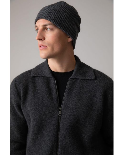 Johnstons Black Mid Slouchy Ribbed Beanie