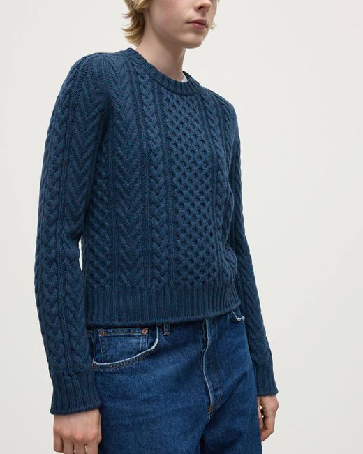 Johnstons Blue Aran Cable Cashmere Jumper