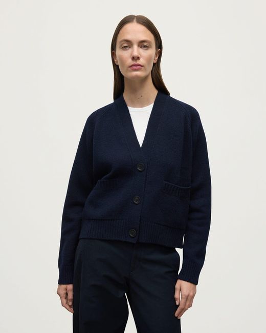 Johnstons Blue Relaxed Fit Dark Cashmere Cardigan