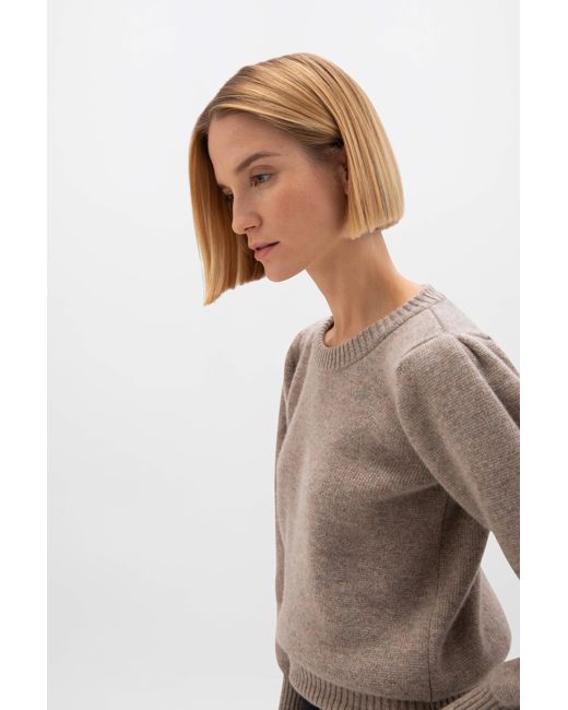 Johnstons Brown Puff Sleeve Cashmere Jumper