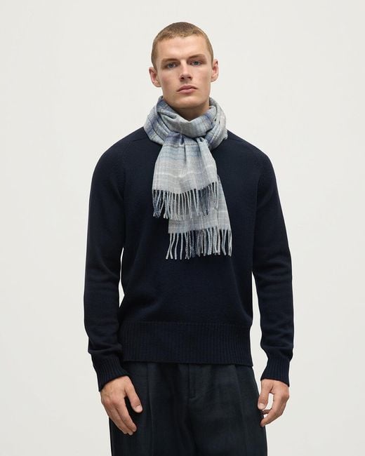 Johnstons Blue Ombre Check Merino Scarf