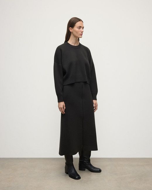 Johnstons Black A-Line Milano Mid Cashmere Skirt