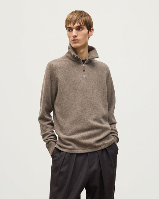 Johnstons White Tweel Cashmere Half Zip Jumper for men