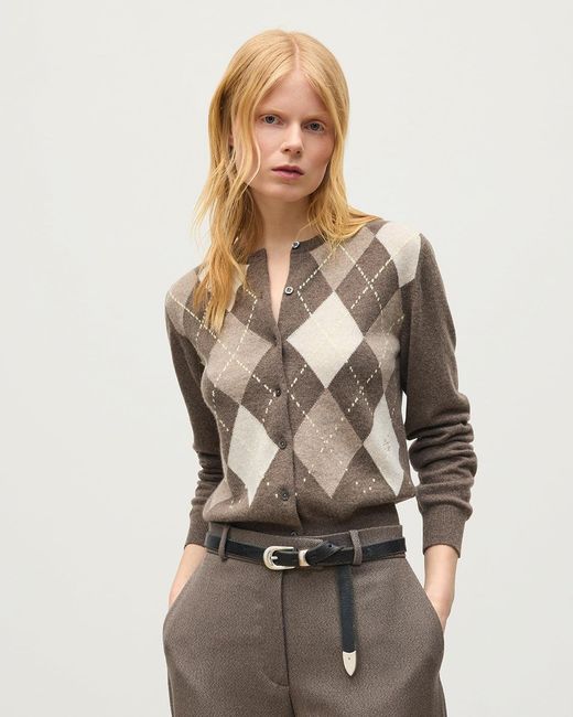 Johnstons White Clan Argyle Cashmere Cardigan