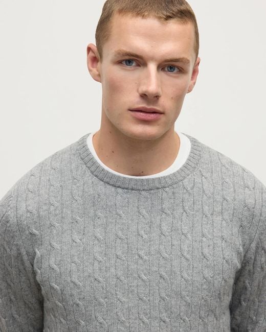 Johnstons Gray Cable Knit Light Cashmere Jumper for men